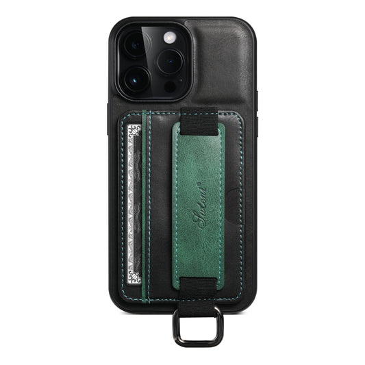 For iPhone 14 Pro Suteni H13 Card Wallet Wrist Strap Holder PU Phone Case(Black) by Suteni