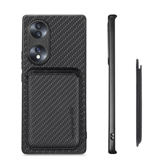 For Honor 70 Carbon Fiber Leather Card Magsafe Case(Black) by bashfashion
