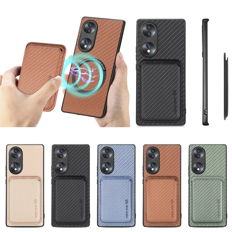 For Honor 70 Carbon Fiber Leather Card Magsafe Case(Black) by bashfashion