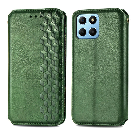 For Honor X8 5G Cubic Grid Pressed Magnetic Leather Phone Case(Green) by bashfashion