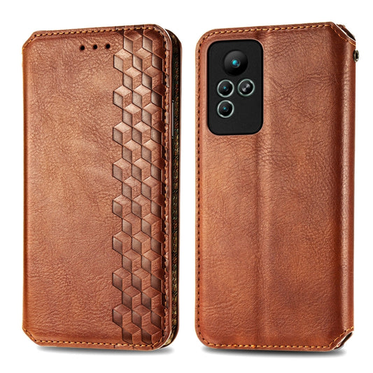 For infinix Note 11 Cubic Grid Pressed Magnetic Leather Phone Case(Brown) by bashfashion