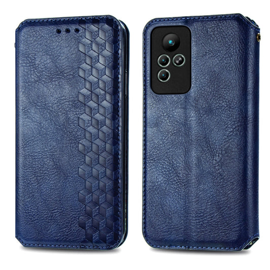 For infinix Note 11 Cubic Grid Pressed Magnetic Leather Phone Case(Blue) by bashfashion