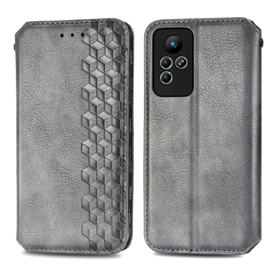 For infinix Note 11 Cubic Grid Pressed Magnetic Leather Phone Case(Gray) by bashfashion