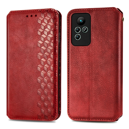 For infinix Note 11 Cubic Grid Pressed Magnetic Leather Phone Case(Red) by bashfashion