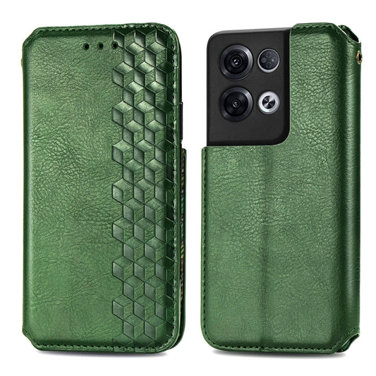 For OPPO Reno8 Pro Cubic Grid Pressed Magnetic Leather Phone Case(Green) by bashfashion