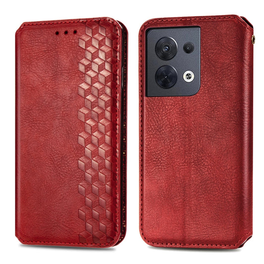 For OPPO Reno8 Cubic Grid Pressed Magnetic Leather Phone Case(Red) by bashfashion