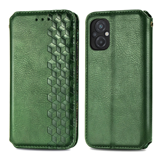 For Xiaomi Poco M5 Cubic Grid Pressed Magnetic Leather Phone Case(Green) by bashfashion