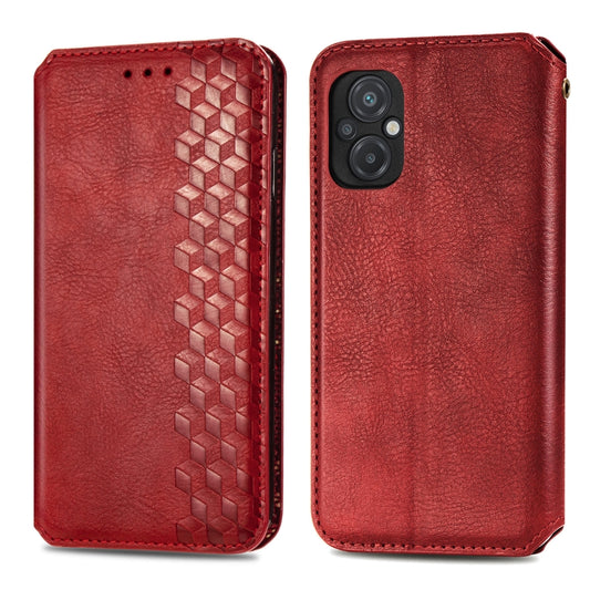 For Xiaomi Poco M5 Cubic Grid Pressed Magnetic Leather Phone Case(Red) by bashfashion