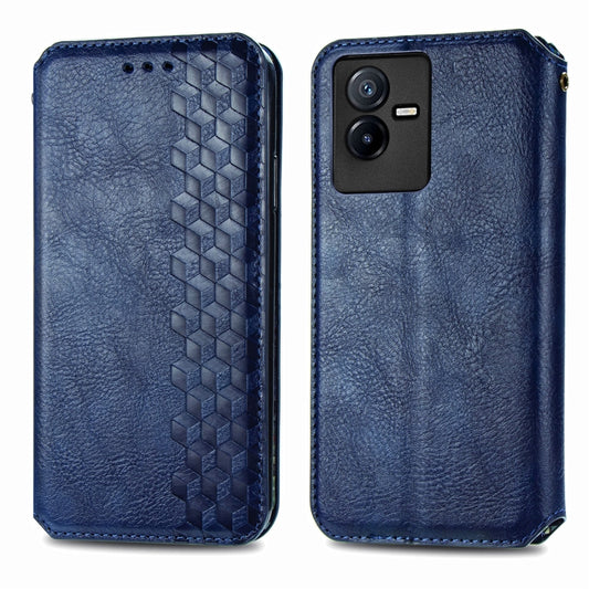 For vivo T2X 5G Cubic Grid Pressed Magnetic Leather Phone Case(Blue) by bashfashion