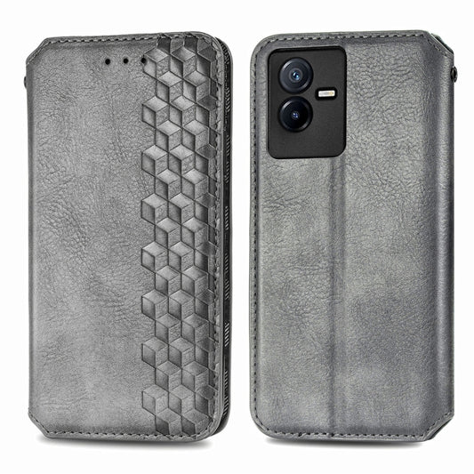 For vivo T2X 5G Cubic Grid Pressed Magnetic Leather Phone Case(Gray) by bashfashion