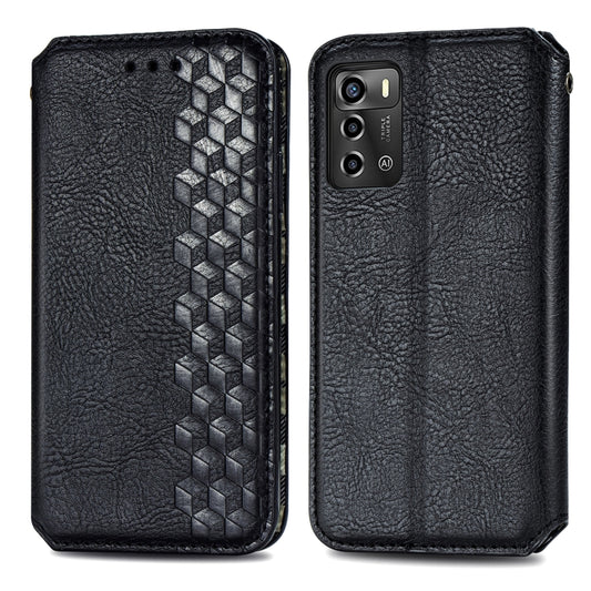 For ZTE Blade A72 4G Cubic Grid Pressed Magnetic Leather Phone Case(Black) by bashfashion