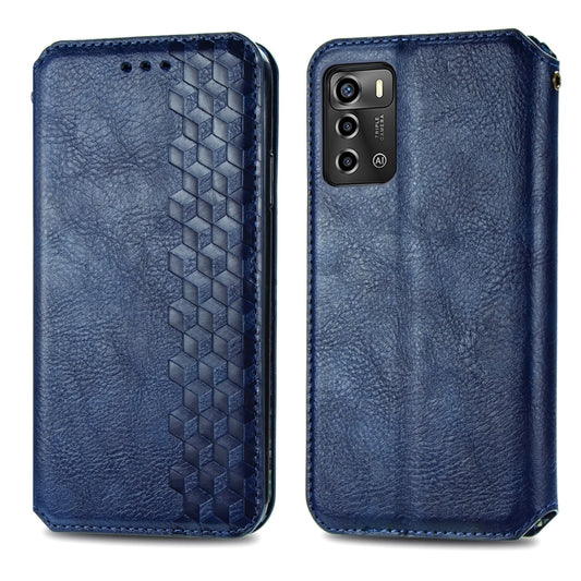 For ZTE Blade A72 4G Cubic Grid Pressed Magnetic Leather Phone Case(Blue) by bashfashion