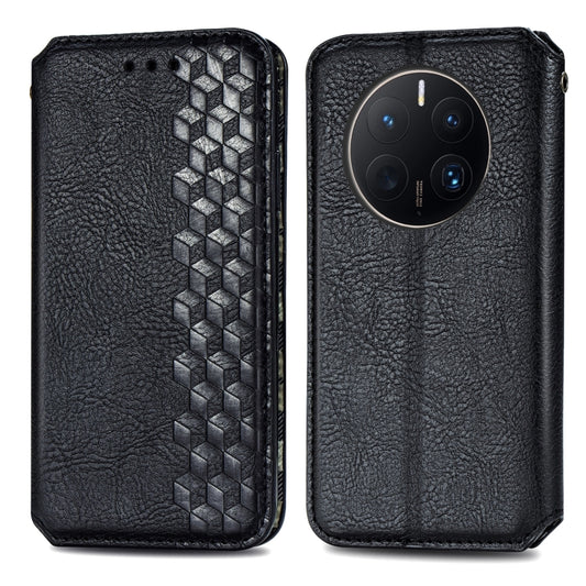 For Huawei Mate 50 Pro Cubic Grid Pressed Magnetic Leather Phone Case(Black) by bashfashion