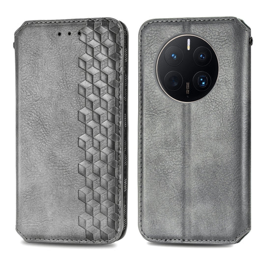 For Huawei Mate 50 Pro Cubic Grid Pressed Magnetic Leather Phone Case(Gray) by bashfashion