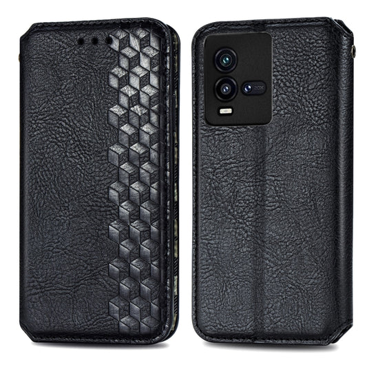 For vivo iQOO 10 Cubic Grid Pressed Magnetic Leather Phone Case(Black) by bashfashion