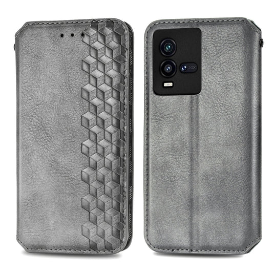 For vivo iQOO 10 Cubic Grid Pressed Magnetic Leather Phone Case(Gray) by bashfashion