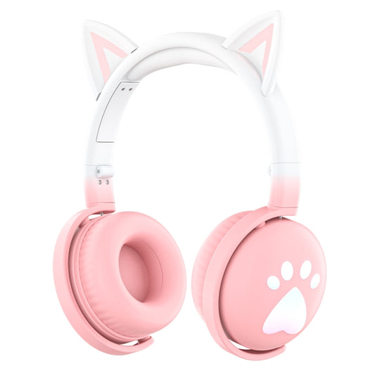 KE28 RGB Cute Cat Ears Bluetooth Wireless Music Headset with Detachable Mic(Pink) by bashfashion