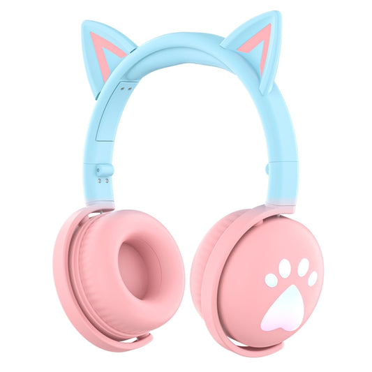 KE28 RGB Cute Cat Ears Bluetooth Wireless Music Headset with Detachable Mic(Pink+Blue) by bashfashion