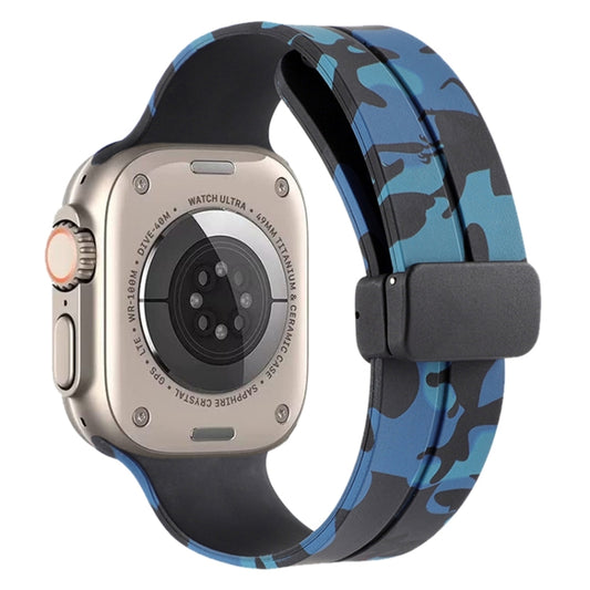 Magnetic Clasp Camouflage Silicone Watch Band For Apple Watch Ultra 49mm(Camouflage Blue) by bashfashion