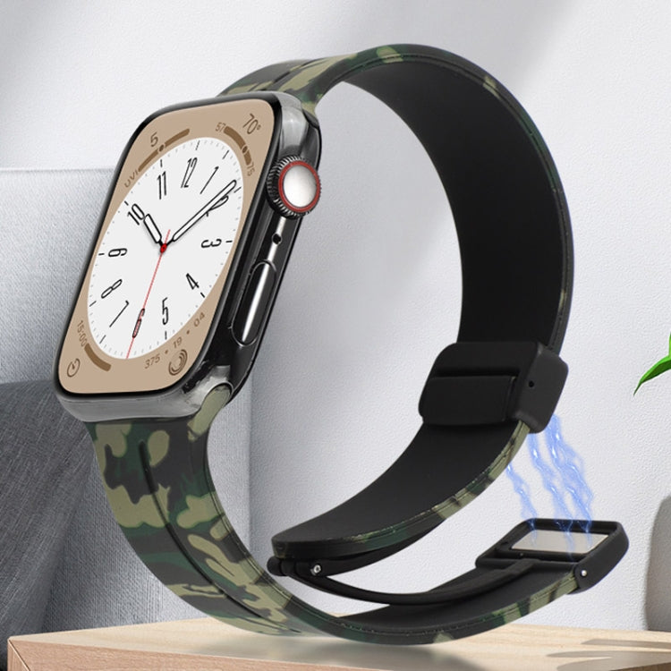 Magnetic Clasp Camouflage Silicone Watch Band For Apple Watch Series 9&8&7 41mm / SE 3&SE 2&6&SE&5&4 40mm / 3&2&1 38mm(Camouflage White) by bashfashion