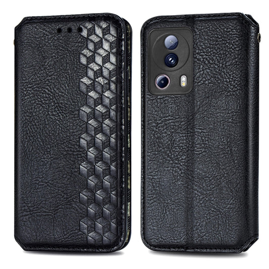 For Xiaomi 13 Lite Cubic Grid Pressed Magnetic Leather Phone Case(Black) by bashfashion