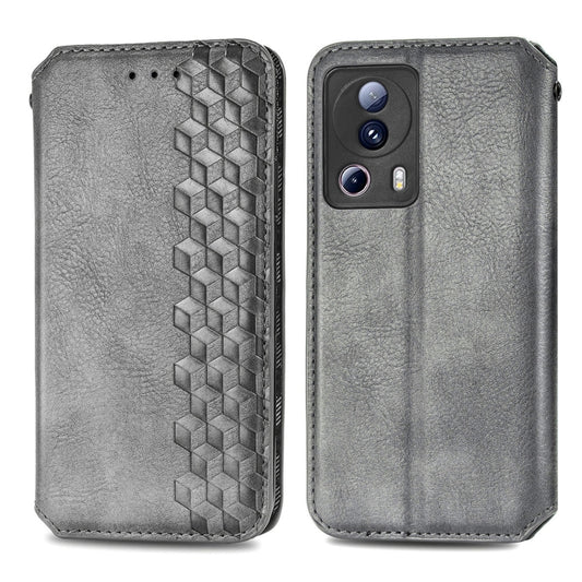 For Xiaomi 13 Lite Cubic Grid Pressed Magnetic Leather Phone Case(Gray) by bashfashion