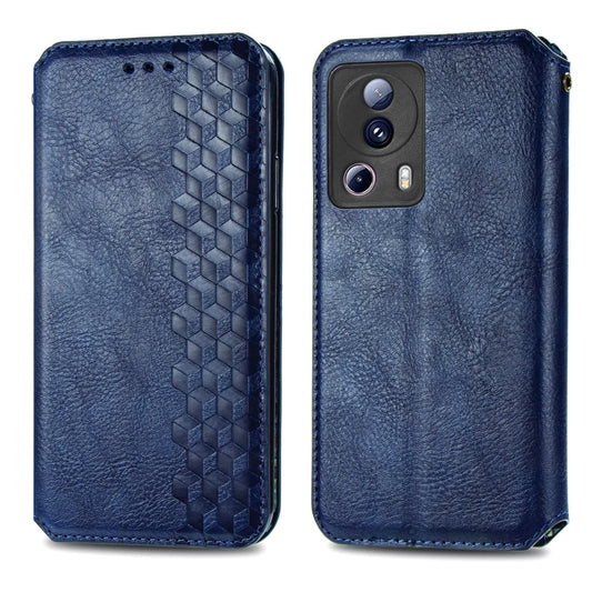 For Xiaomi 13 Lite Cubic Grid Pressed Magnetic Leather Phone Case(Blue) by bashfashion