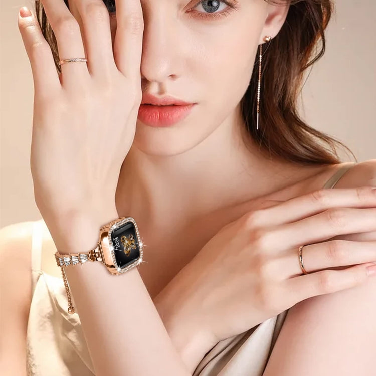 Zinc Alloy Diamond Crown Bracelet Watch Band For Apple Watch Series 8&7 41mm(Rose Gold) by bashfashion