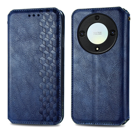 For Honor Magic5 Lite Cubic Grid Pressed Magnetic PU Leather Case(Blue) by bashfashion
