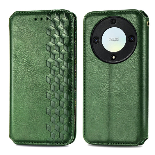 For Honor Magic5 Lite Cubic Grid Pressed Magnetic PU Leather Case(Green) by bashfashion