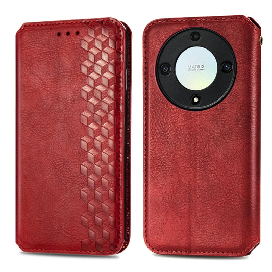 For Honor X40 Cubic Grid Pressed Magnetic PU Leather Case(Red) by bashfashion