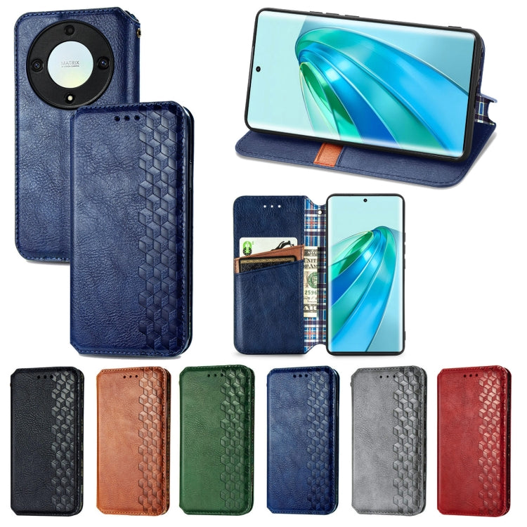 For Honor X40 Cubic Grid Pressed Magnetic PU Leather Case(Green) by bashfashion