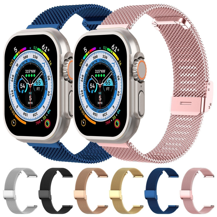 Milan Metal Steel Mesh Integrated Buckle Watch Band For Apple Watch Ultra 49mm / Series 8&7 45mm(Rose Gold) by bashfashion
