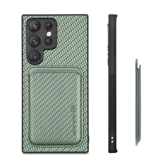 For Samsung Galaxy S22+ 5G Carbon Fiber Leather Card Magsafe Magnetic Phone Case(Green) by bashfashion