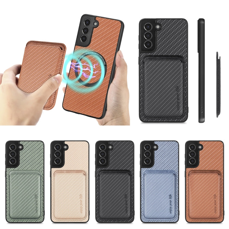 For Samsung Galaxy S21 5G Carbon Fiber Leather Card Magsafe Magnetic Phone Case(Green) by bashfashion