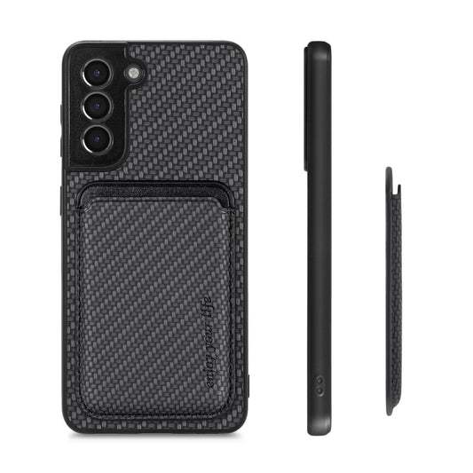 For Samsung Galaxy S21+ 5G Carbon Fiber Leather Card Magsafe Magnetic Phone Case(Black) by bashfashion
