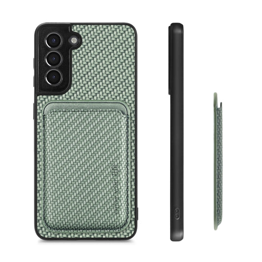 For Samsung Galaxy S21+ 5G Carbon Fiber Leather Card Magsafe Magnetic Phone Case(Green) by bashfashion