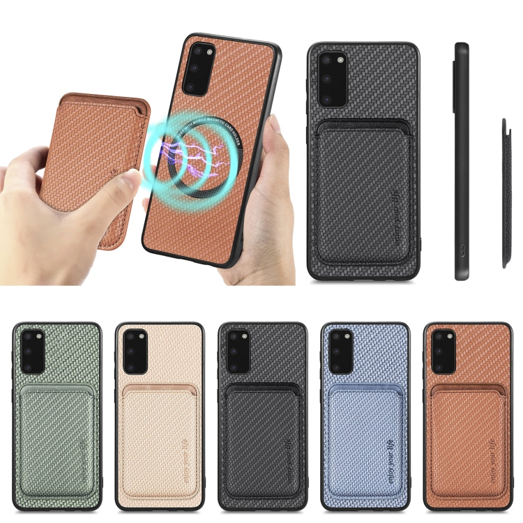 For Samsung Galaxy S20 Carbon Fiber Leather Card Magsafe Magnetic Phone Case(Blue) by bashfashion