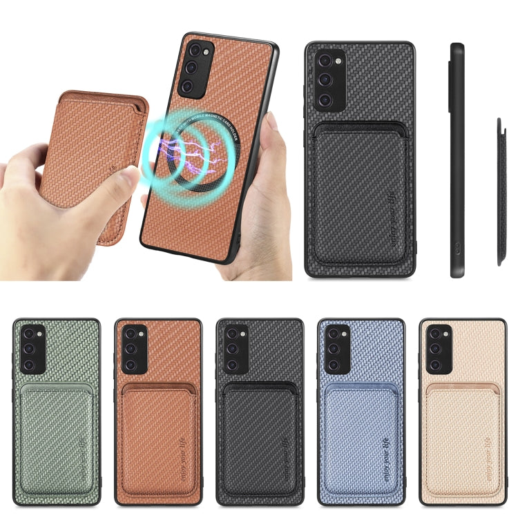 For Samsung Galaxy S21 FE 5G Carbon Fiber Leather Card Magsafe Magnetic Phone Case(Brown) by bashfashion