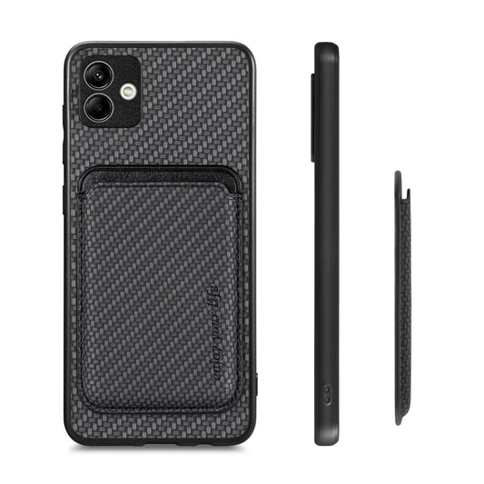 For Samsung Galaxy A04 4G Carbon Fiber Leather Card Magsafe Magnetic Phone Case(Black) by bashfashion
