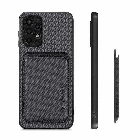 For Samsung Galaxy A13 4G Carbon Fiber Leather Card Magsafe Magnetic Phone Case(Black) by bashfashion