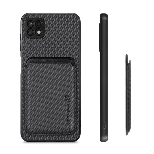 For Samsung Galaxy A22 5G Carbon Fiber Leather Card Magsafe Magnetic Phone Case(Black) by bashfashion