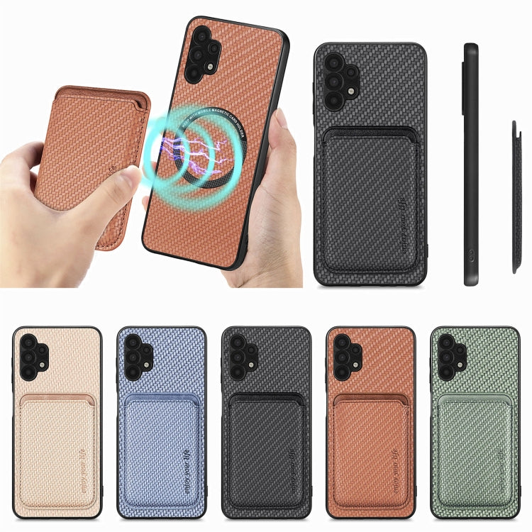 For Samsung Galaxy A32 5G Carbon Fiber Leather Card Magsafe Magnetic Phone Case(Khaki) by bashfashion