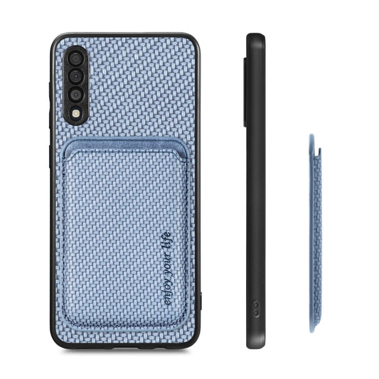 For Samsung Galaxy A50 Carbon Fiber Leather Card Magsafe Magnetic Phone Case(Blue) by bashfashion
