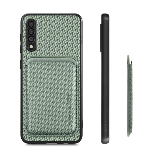 For Samsung Galaxy A50 Carbon Fiber Leather Card Magsafe Magnetic Phone Case(Green) by bashfashion