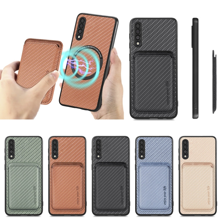 For Samsung Galaxy A50 Carbon Fiber Leather Card Magsafe Magnetic Phone Case(Khaki) by bashfashion