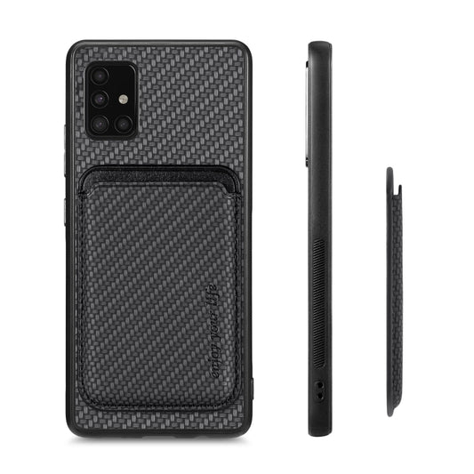 For Samsung Galaxy A51 5G Carbon Fiber Leather Card Magsafe Magnetic Phone Case(Black) by bashfashion