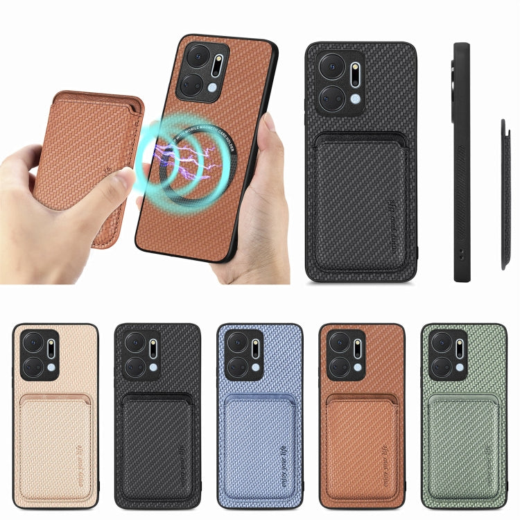 For Honor X7A Carbon Fiber Leather Card Magsafe Magnetic Phone Case(Green) by bashfashion