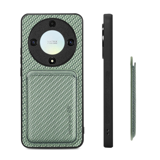 For Honor X9A Carbon Fiber Leather Card Magsafe Magnetic Phone Case(Green) by bashfashion