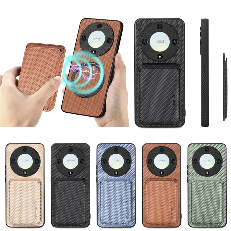 For Honor X9A Carbon Fiber Leather Card Magsafe Magnetic Phone Case(Brown) by bashfashion